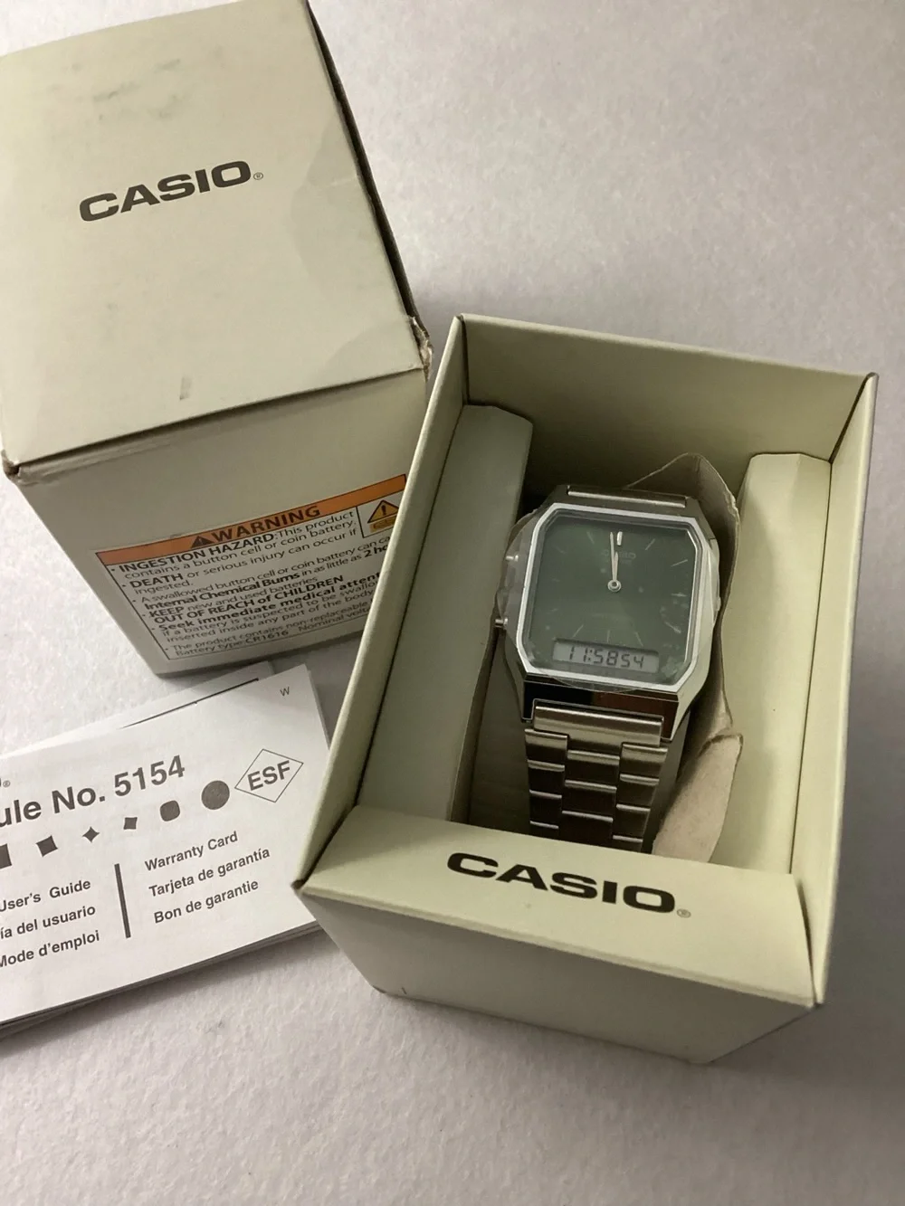 Casio Unisex Silver Tone Stainless Steel Watch, 29.8mm